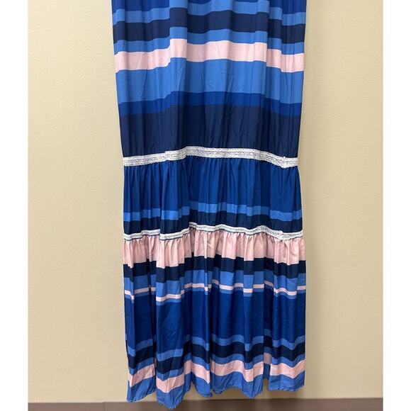 Anthropologie Especia Blue Pink Striped Zelanda Maxi Dress Size S Euro Summer - Picture 5 of 10
